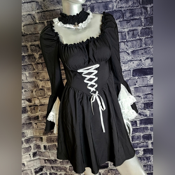 NWT! Cottage Witch Goth Lace Bell Sleeve Peasant Dress ~ by Dark In Love - Picture 2 of 12